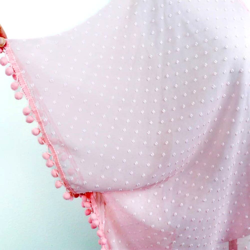 Sheer Chiffon Swiss Dot Kimono Robe One Size Negligee Pom Pom Pink - Picture 7 of 10